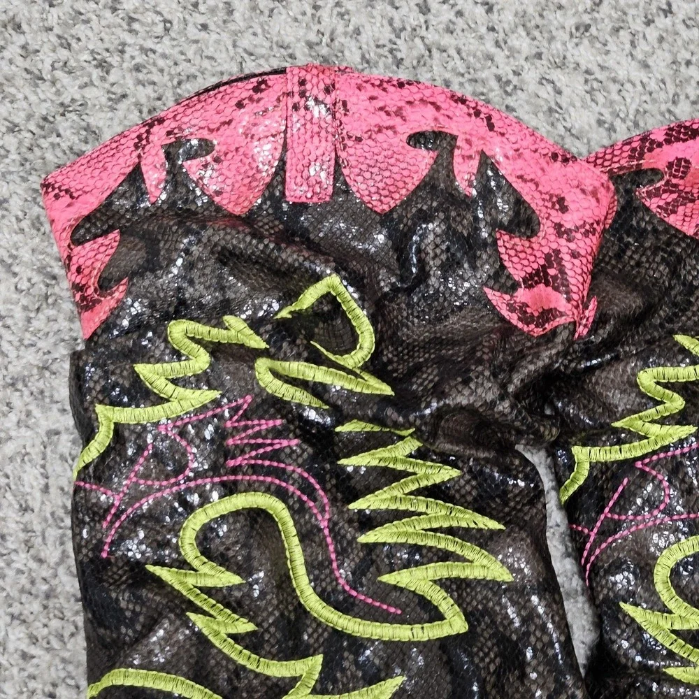 Cape Robbin Boots Women 8 Brown Snakeskin Neon Green Pink Over The Knee Western
